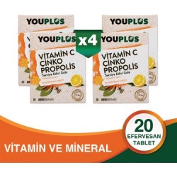 C Çinko Propolis 20 Efervesan Tablet 4'lü Vitamin 8699514020158x4