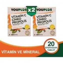 Youplus Vitamin C, Çinko, Propolis Efervesan Tablet 2 Adet